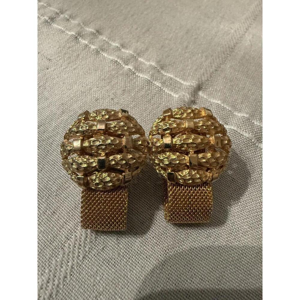 Vintage Gold Tone Cufflinks Mesh Wrap Around Style Textures